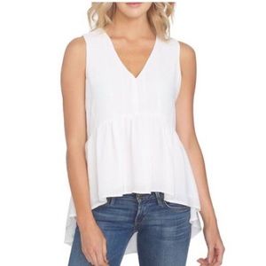 1.State White Stripe Textured V Neck Peplum High Low Tank Top Blouse Tunic New